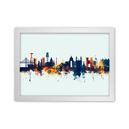 Lisbon Portugal Skyline Blue Orange Art Print by Michael Tompsett White Grain