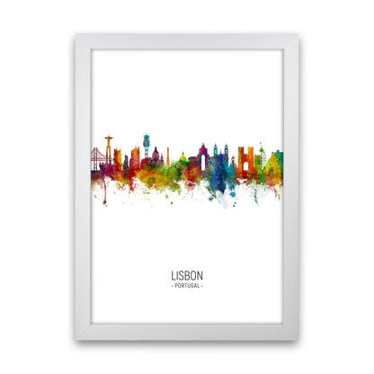 Lisbon Portugal Skyline Portrait Art Print by Michael Tompsett White Grain