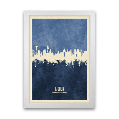 Lisbon Portugal Skyline Portrait Navy Art Print by Michael Tompsett White Grain