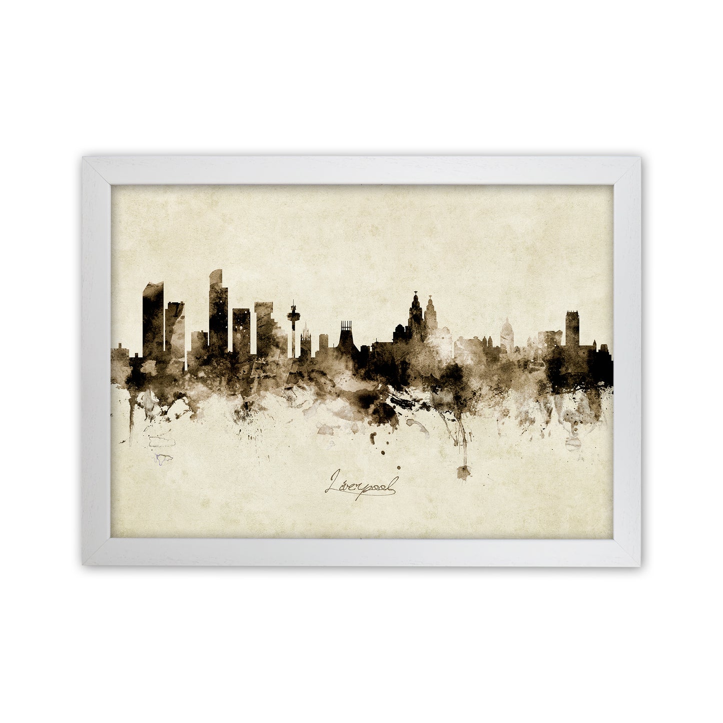 Liverpool England Skyline Vintage Art Print by Michael Tompsett White Grain