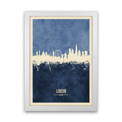 London England Skyline Portrait Navy Art Print by Michael Tompsett White Grain