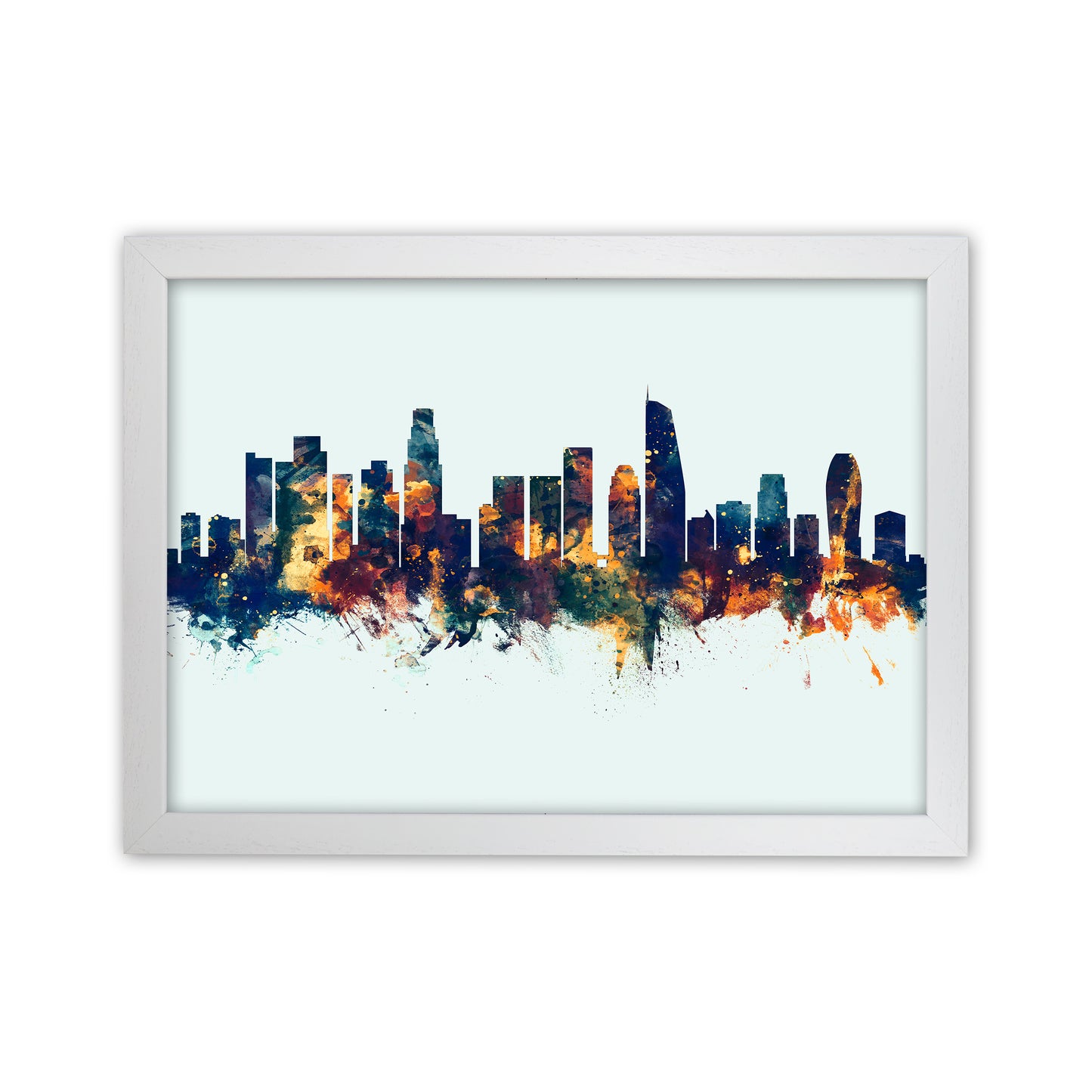 Los Angeles California Skyline Blue Orange Art Print by Michael Tompsett White Grain