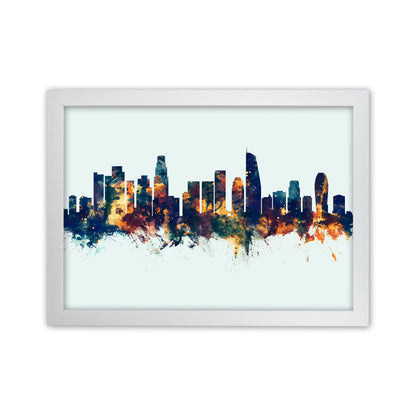 Los Angeles California Skyline Blue Orange Art Print by Michael Tompsett White Grain