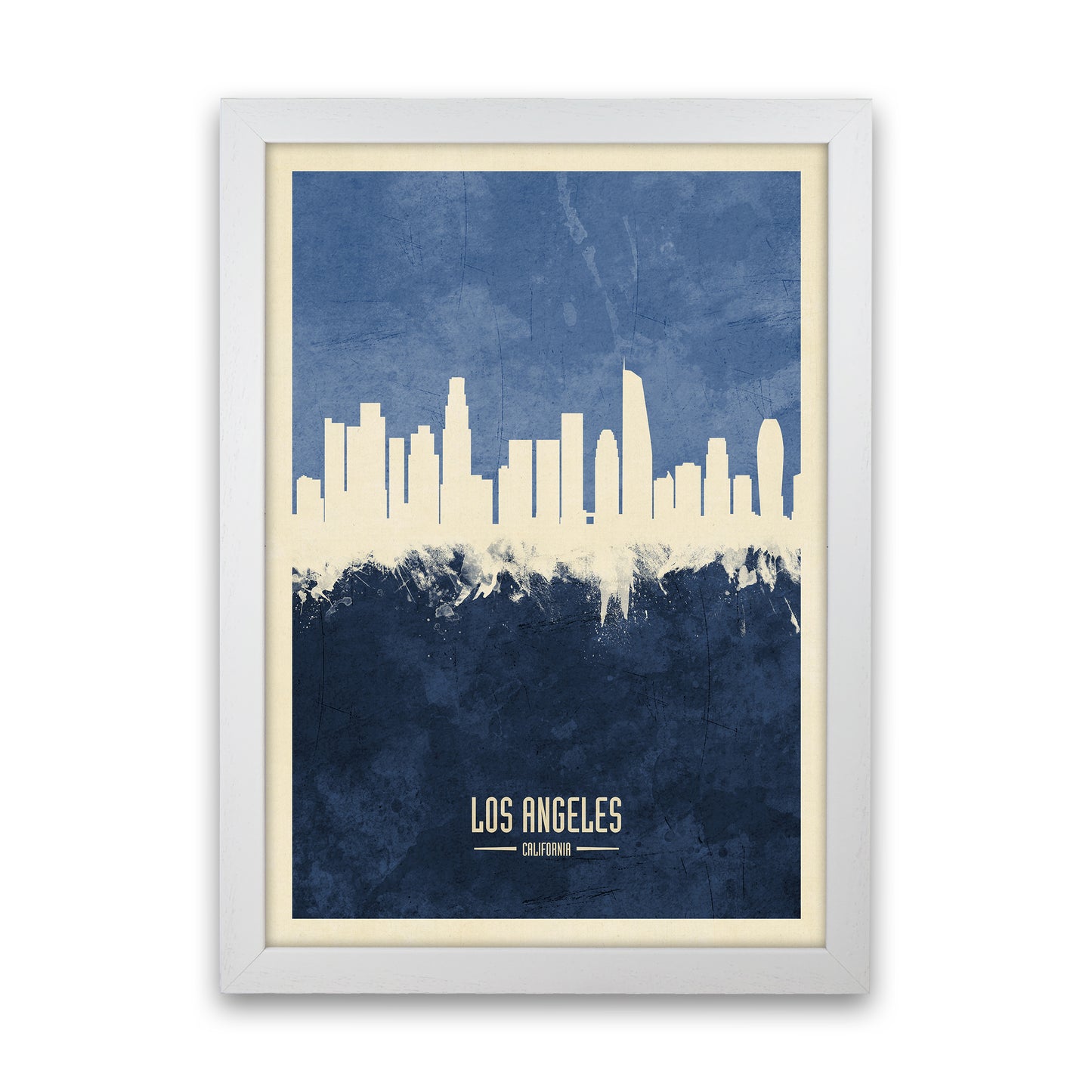 Los Angeles California Skyline Portrait Navy Art Print by Michael Tompsett White Grain
