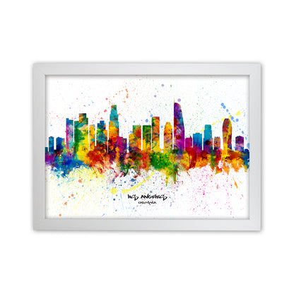Los Angeles California Skyline Splash Art Print by Michael Tompsett White Grain