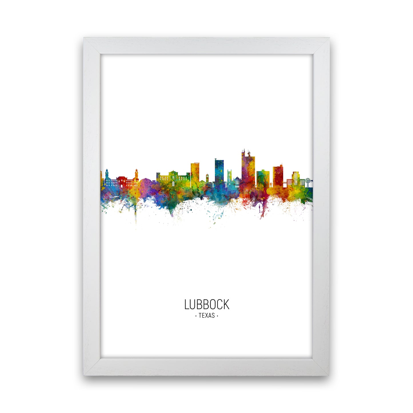 Lubbock Texas Skyline Portrait Art Print by Michael Tompsett White Grain
