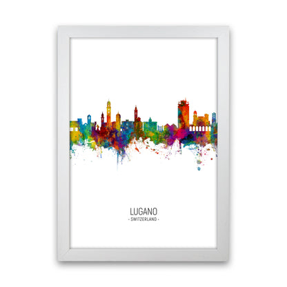 Lugano Switzerland Skyline Portrait Art Print by Michael Tompsett White Grain
