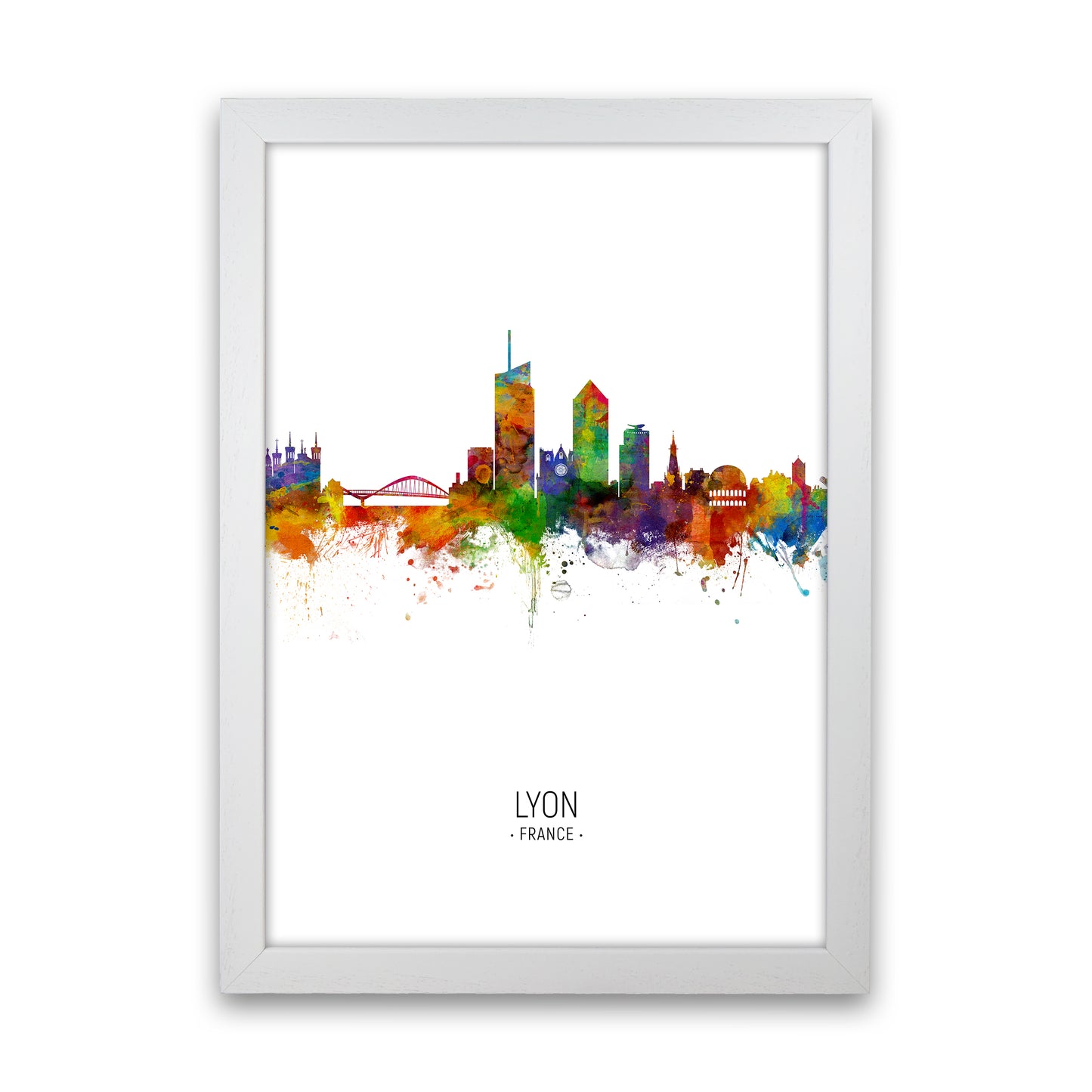 Lyon France Skyline Portrait Art Print by Michael Tompsett White Grain