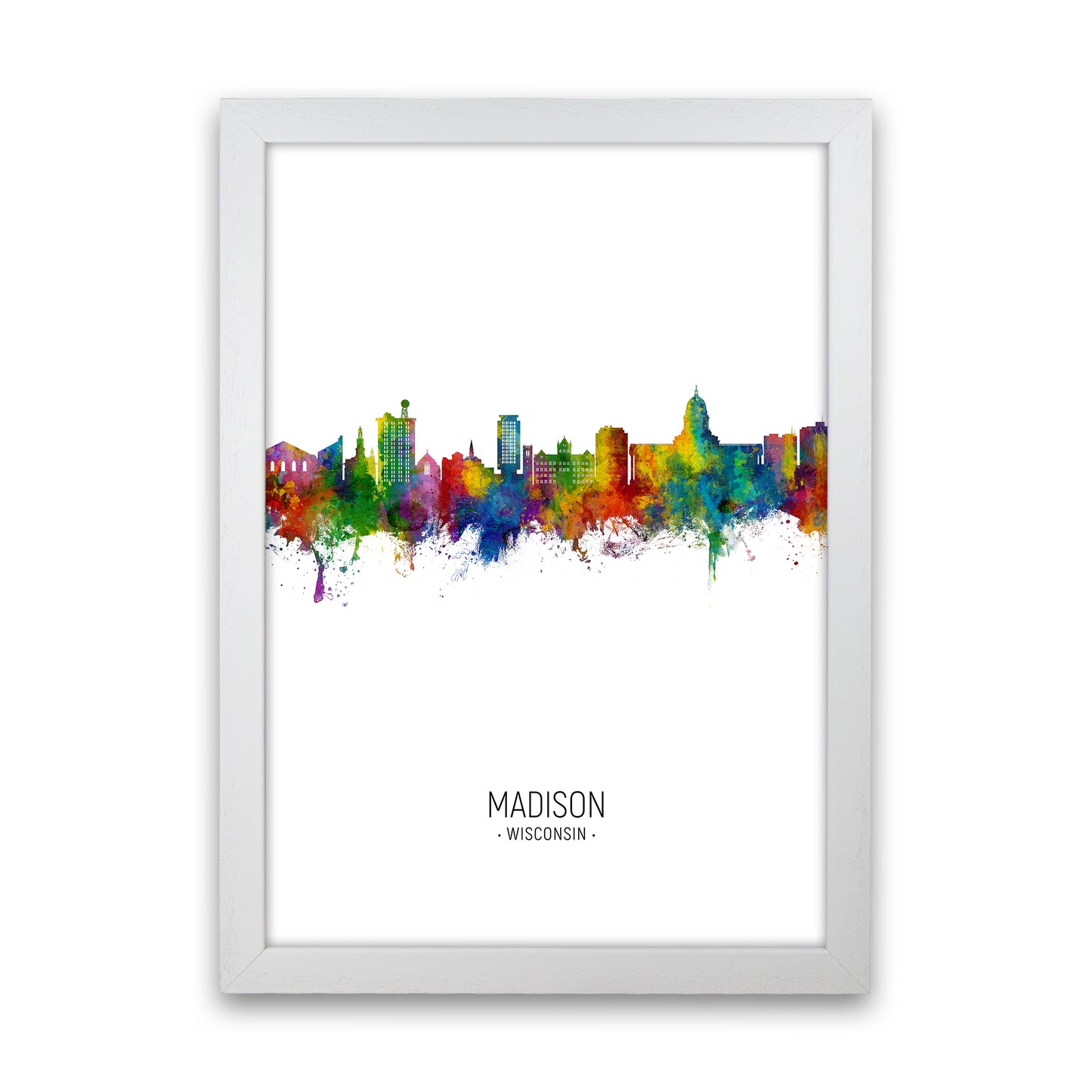 Madison Wisconsin Skyline Portrait Art Print by Michael Tompsett White Grain