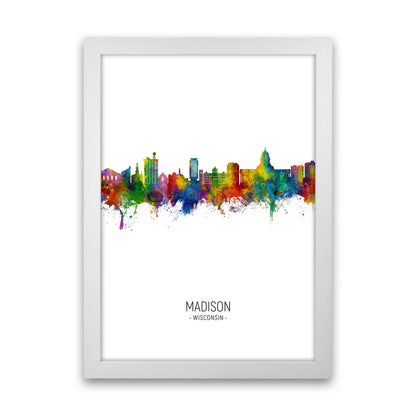 Madison Wisconsin Skyline Portrait Art Print by Michael Tompsett White Grain