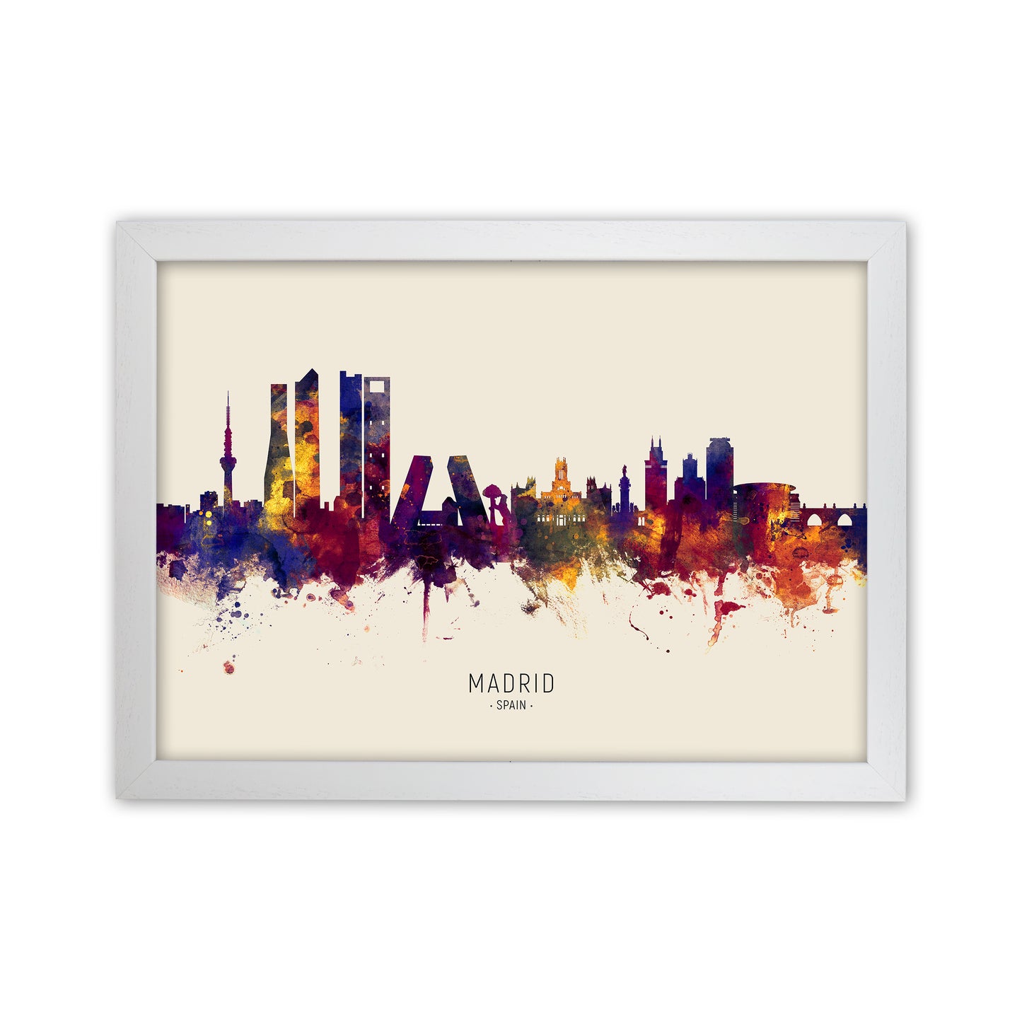 Madrid Spain Skyline Autumn City Name Art Print by Michael Tompsett White Grain