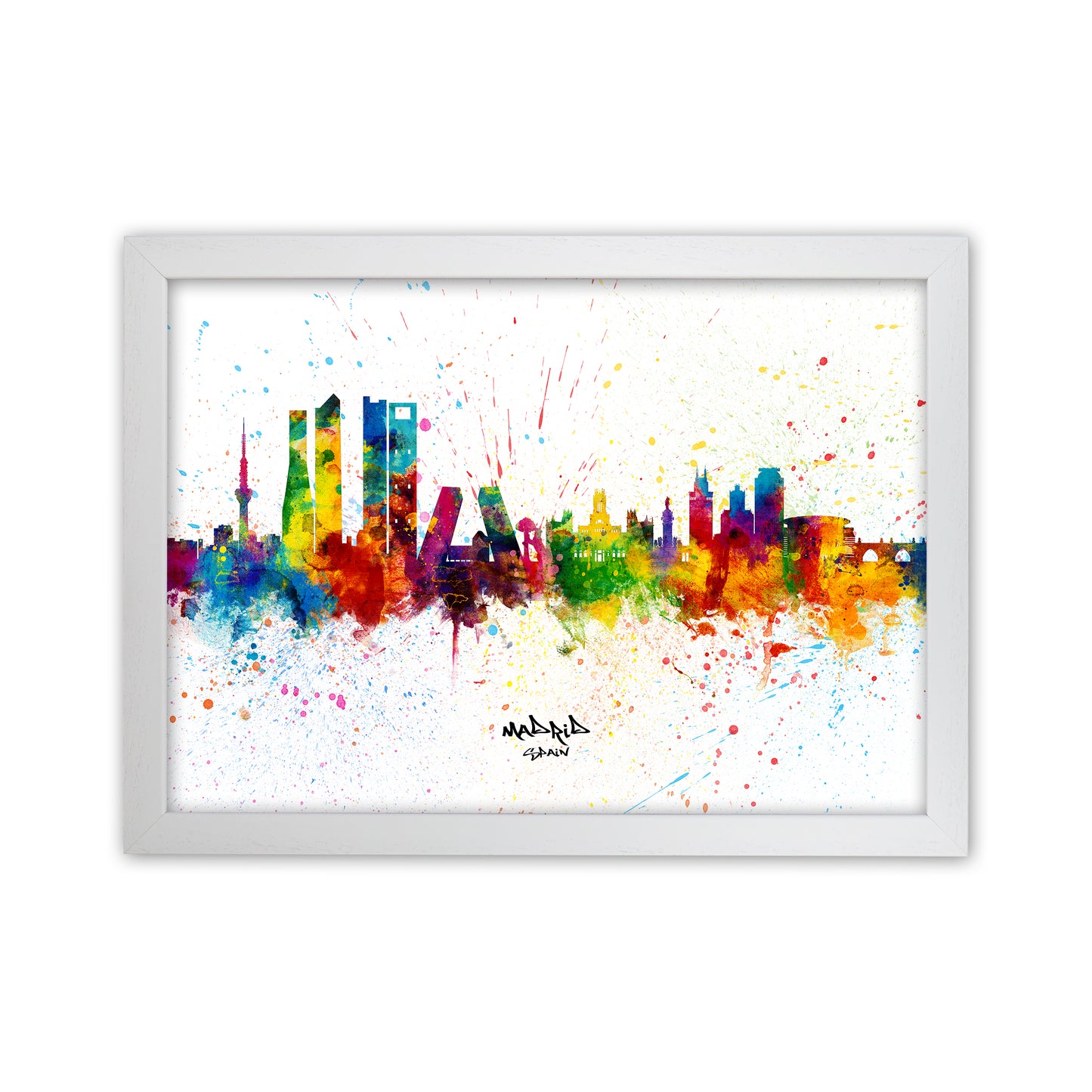Madrid Spain Skyline Splash Art Print by Michael Tompsett White Grain