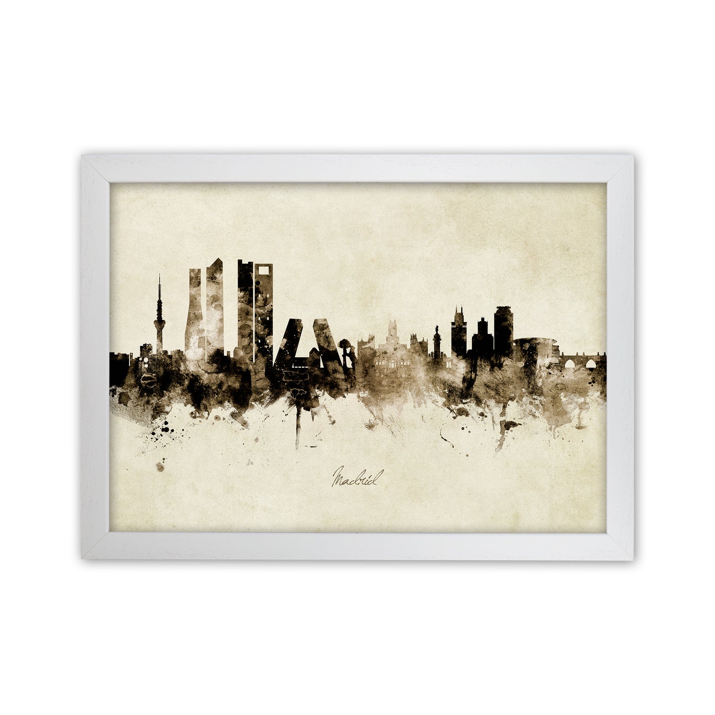 Madrid Spain Skyline Vintage Art Print by Michael Tompsett White Grain