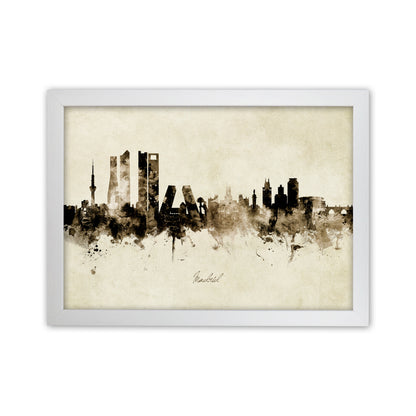 Madrid Spain Skyline Vintage Art Print by Michael Tompsett White Grain