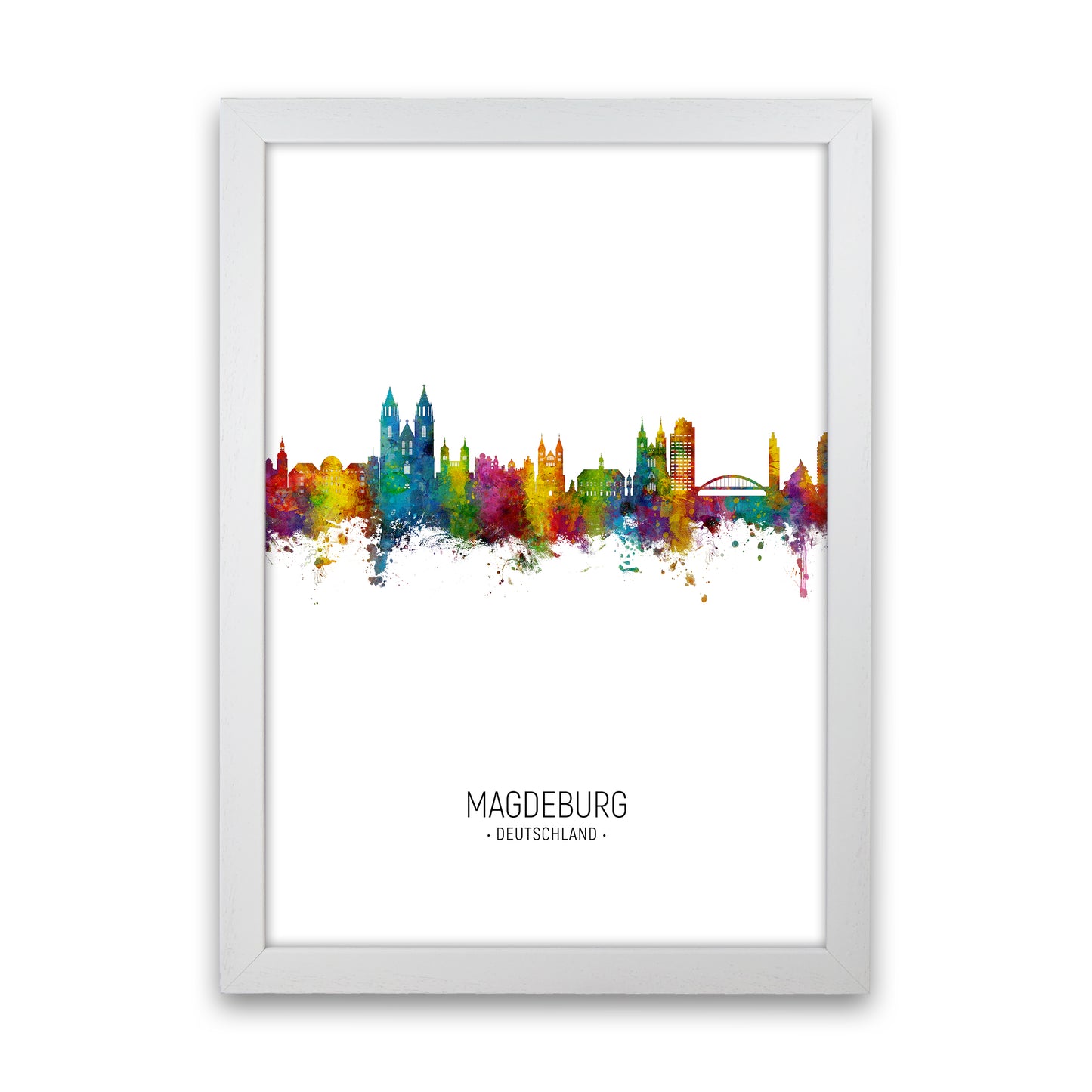 Magdeburg Deutschland Skyline Portrait Art Print by Michael Tompsett White Grain