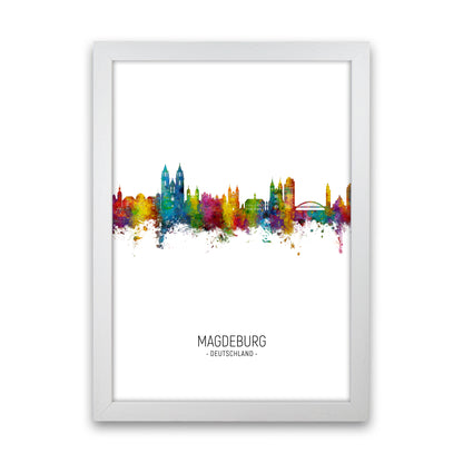 Magdeburg Deutschland Skyline Portrait Art Print by Michael Tompsett White Grain