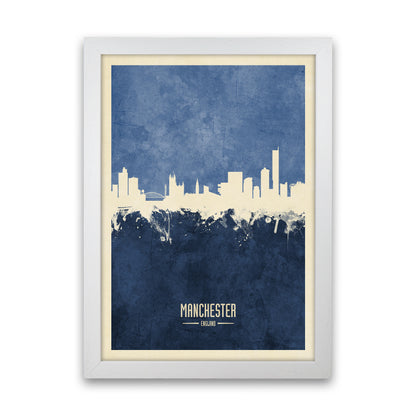 Manchester England Skyline Portrait Navy Art Print by Michael Tompsett White Grain