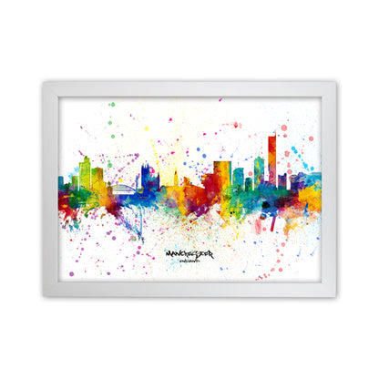Manchester England Skyline Splash Art Print by Michael Tompsett White Grain