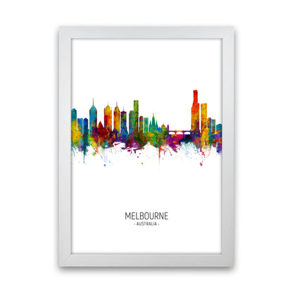 Melbourne Australia Skyline Portrait Art Print by Michael Tompsett White Grain