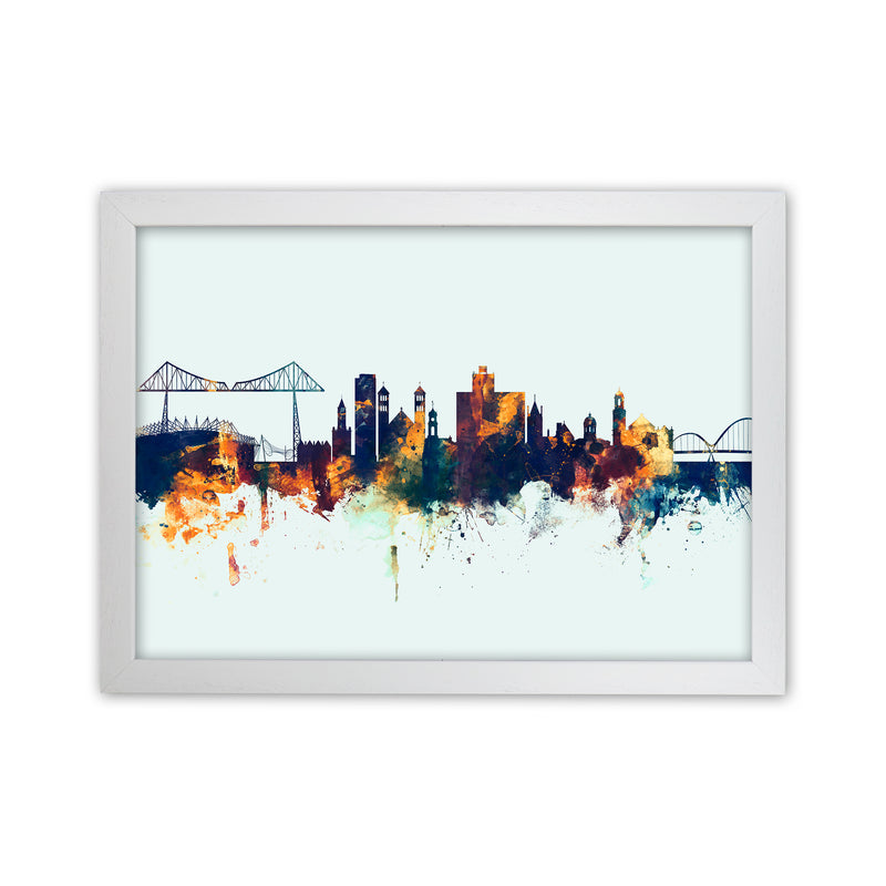 Middlesbrough England Skyline Blue Orange Art Print by Michael Tompsett White Grain