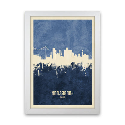 Middlesbrough England Skyline Portrait Navy Art Print by Michael Tompsett White Grain