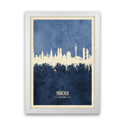 Munich Germany Skyline Portrait Navy Art Print by Michael Tompsett White Grain