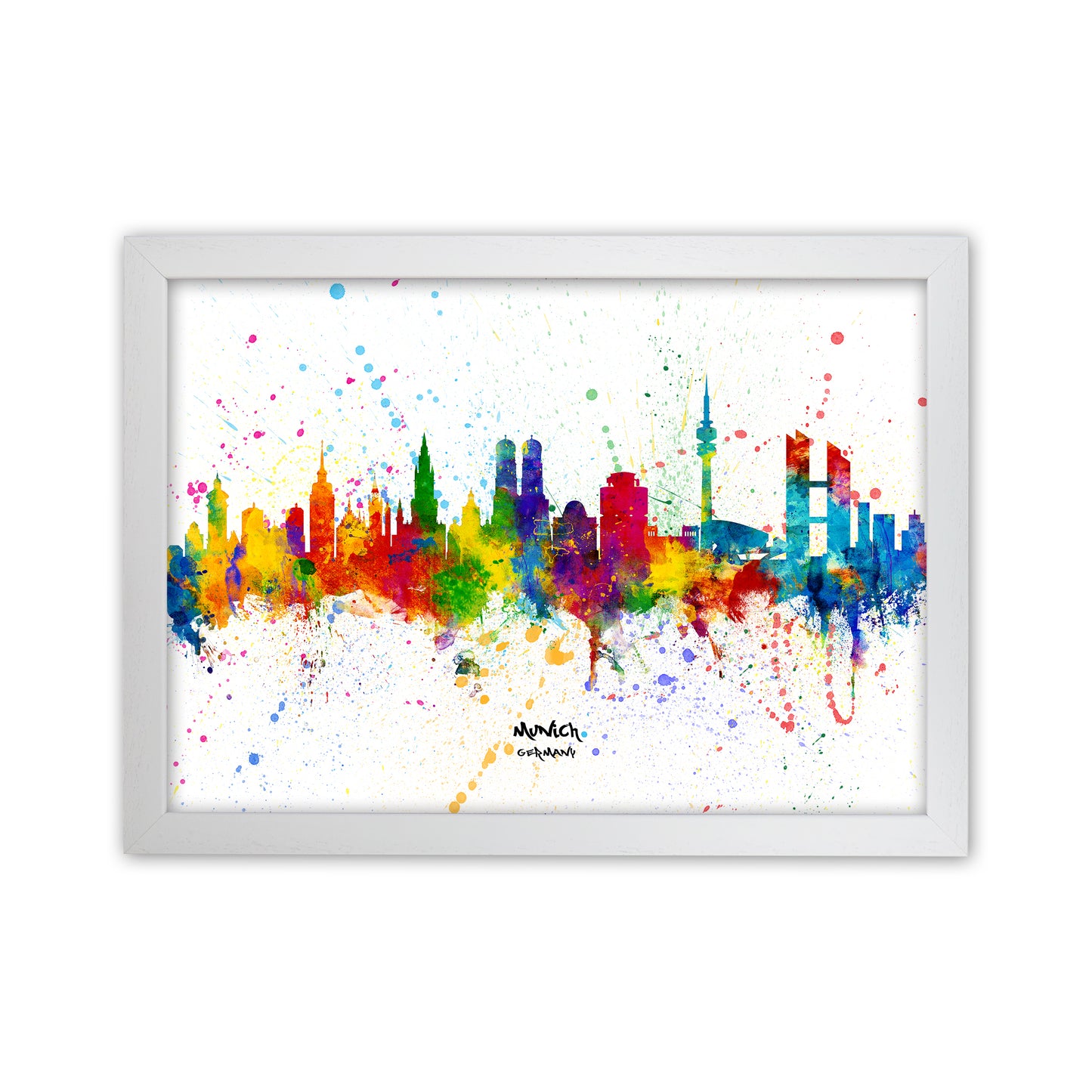 Munich Germany Skyline Splash Art Print by Michael Tompsett White Grain