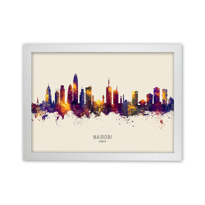 Nairobi Kenya Skyline Autumn City Name Art Print by Michael Tompsett White Grain