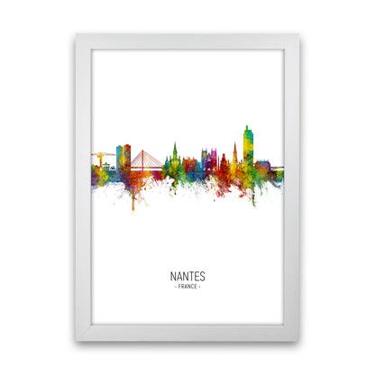Nantes France Skyline Portrait Art Print by Michael Tompsett White Grain