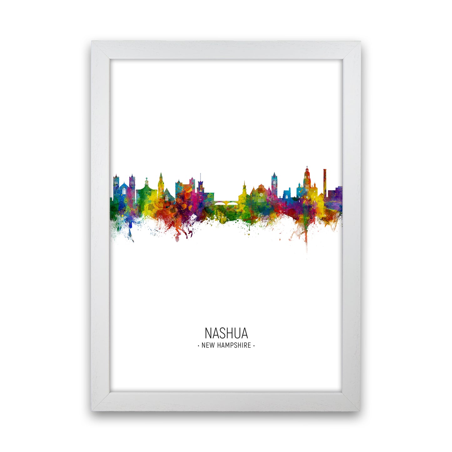 Nashua New Hampshire Skyline Portrait Art Print by Michael Tompsett White Grain
