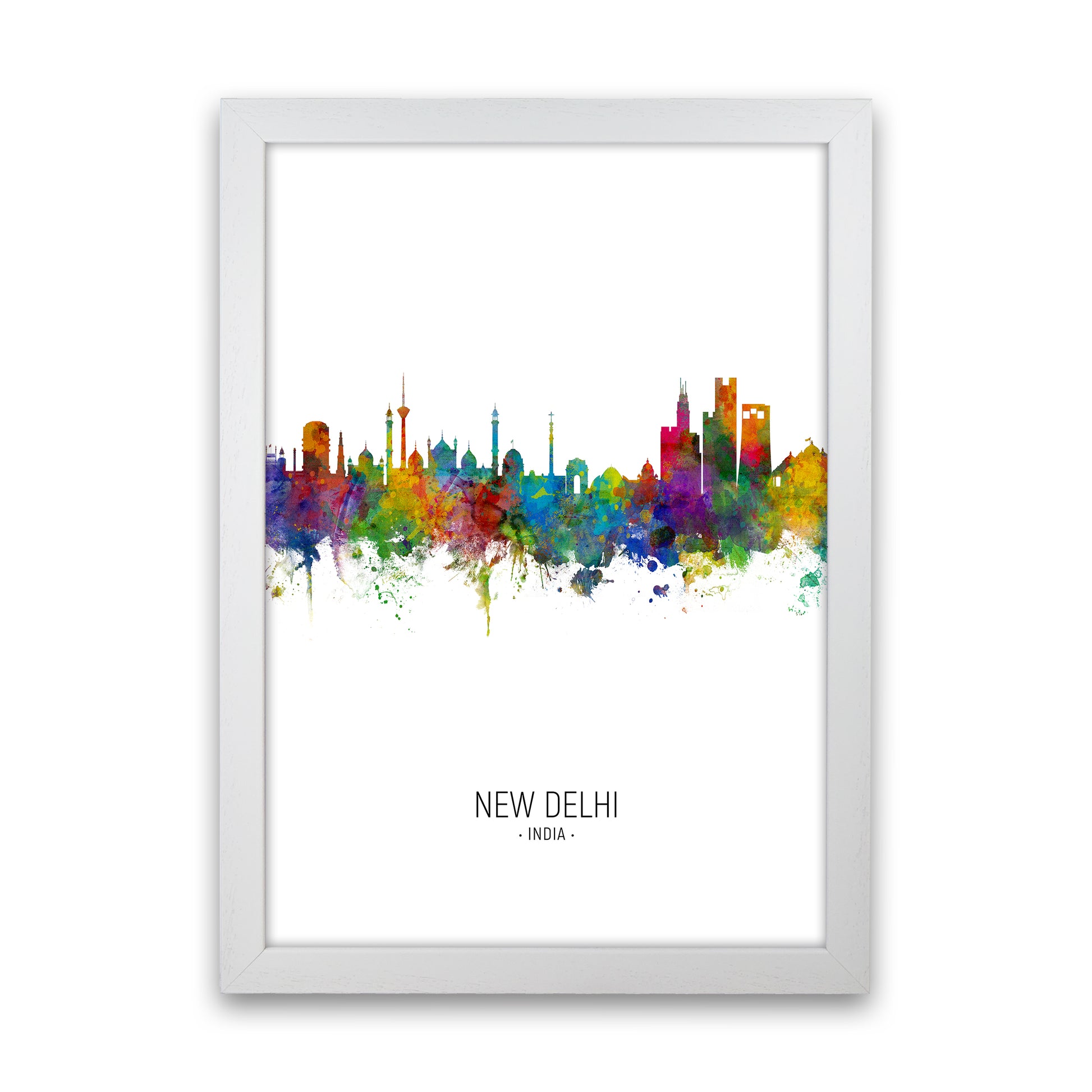 New Delhi India Skyline Portrait Art Print by Michael Tompsett White Grain