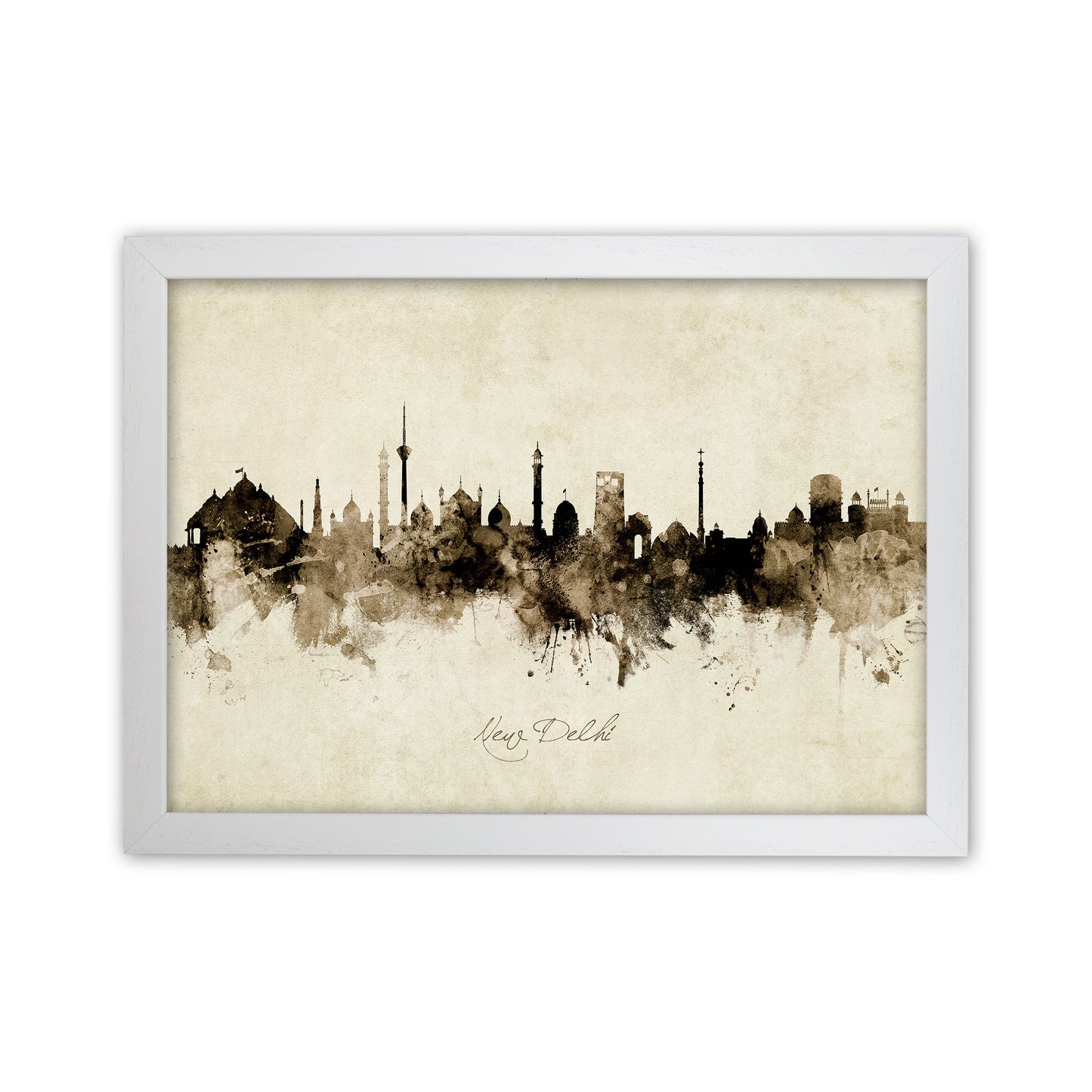 New Delhi India Skyline Vintage Art Print by Michael Tompsett White Grain