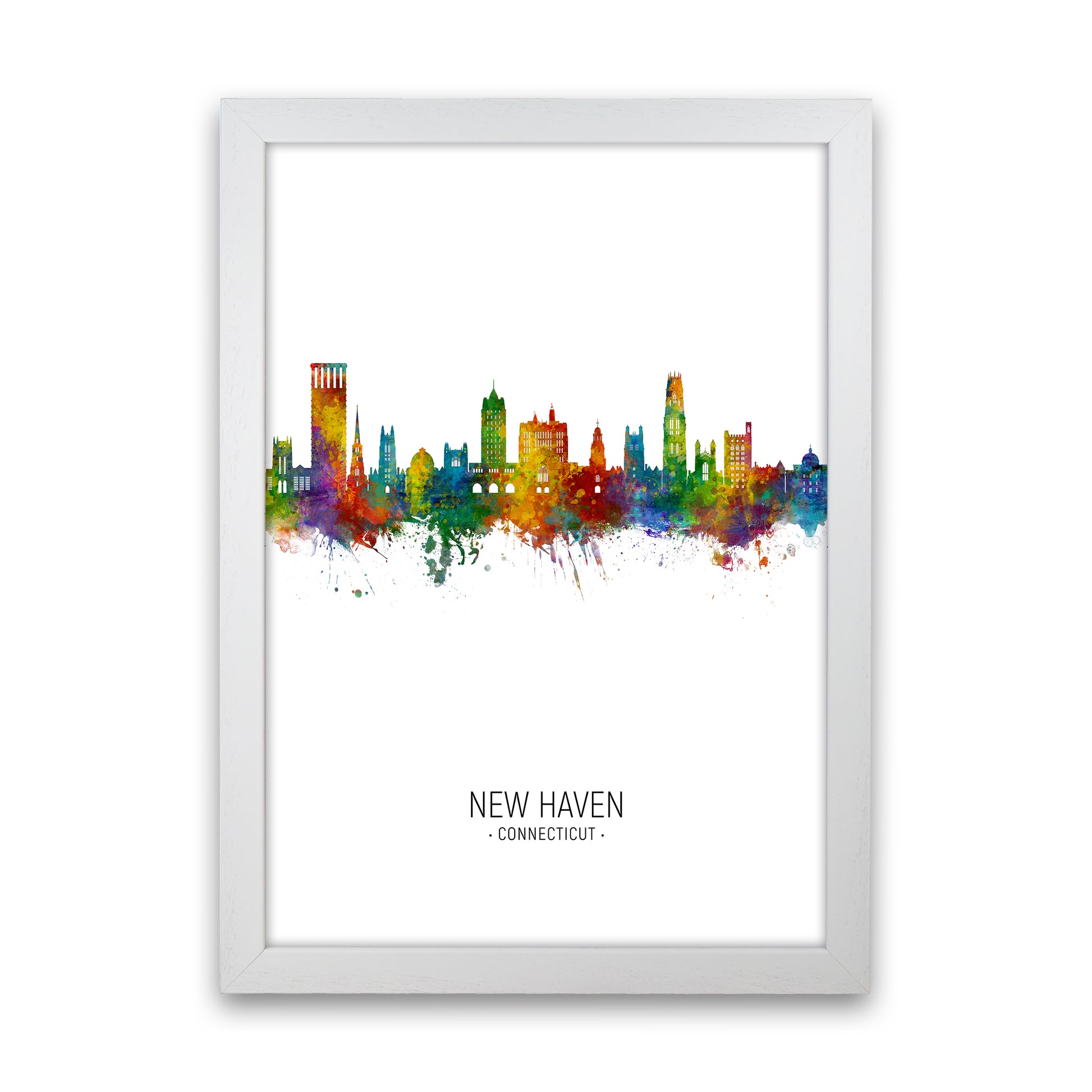 New Haven Connecticut Skyline Portrait Art Print by Michael Tompsett White Grain