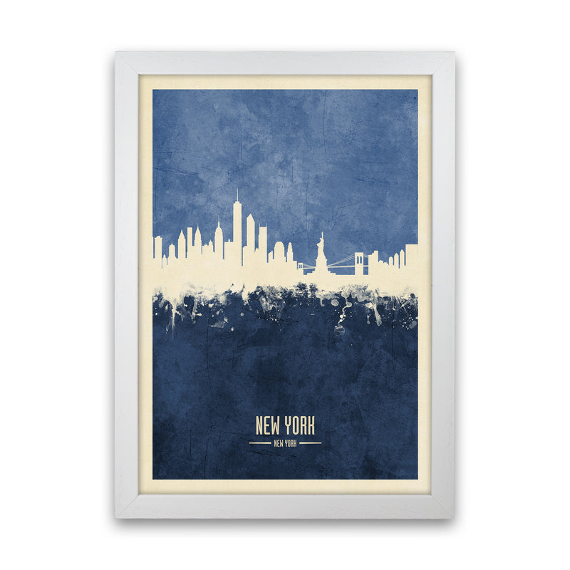 New York New York Skyline Portrait Navy Art Print by Michael Tompsett White Grain