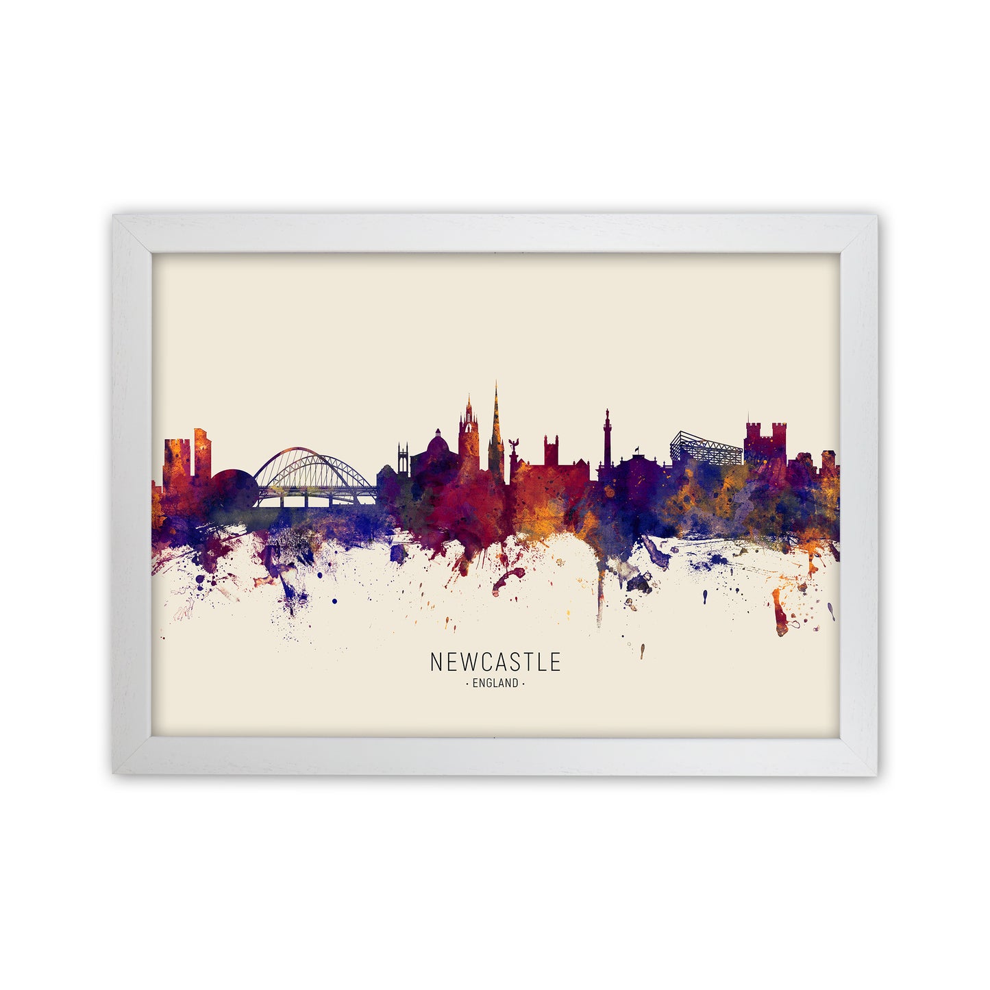 Newcastle England Skyline Autumn City Name Art Print by Michael Tompsett White Grain