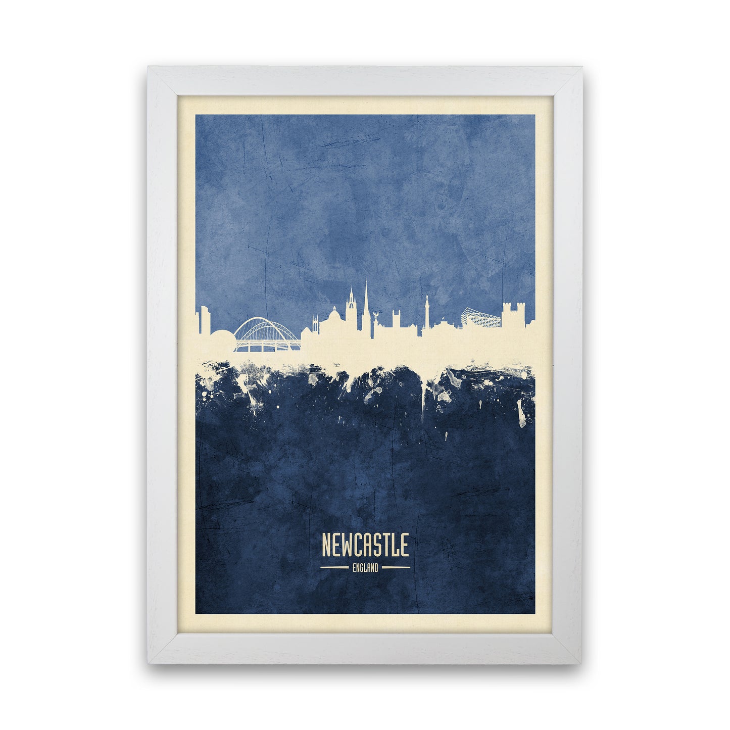 Newcastle England Skyline Portrait Navy Art Print by Michael Tompsett White Grain
