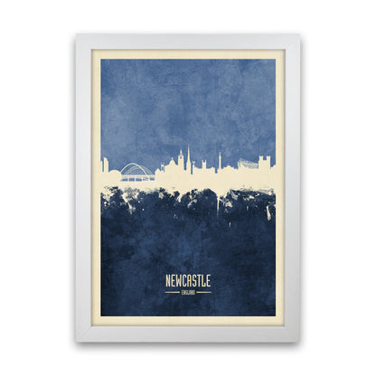Newcastle England Skyline Portrait Navy Art Print by Michael Tompsett White Grain