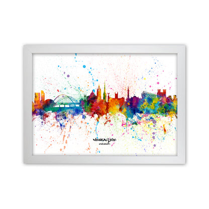 Newcastle England Skyline Splash Art Print by Michael Tompsett White Grain