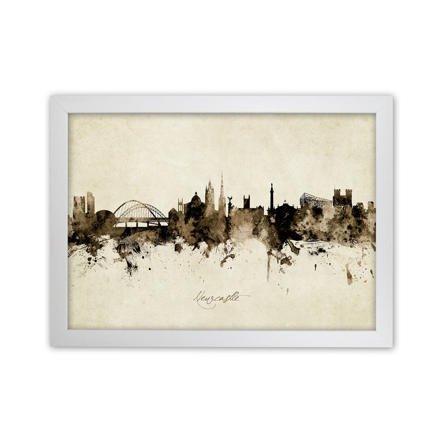 Newcastle England Skyline Vintage Art Print by Michael Tompsett White Grain