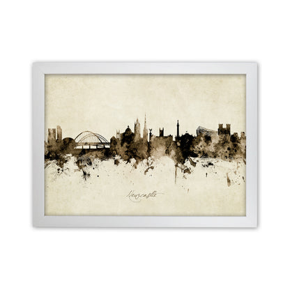 Newcastle England Skyline Vintage Art Print by Michael Tompsett White Grain