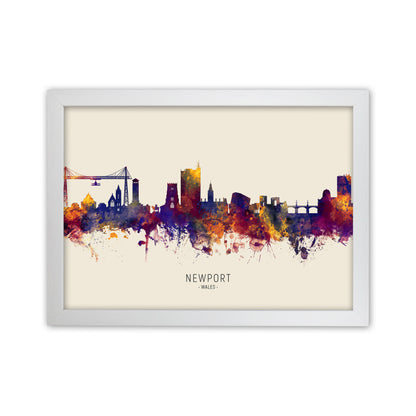 Newport Wales Skyline Autumn City Name Art Print by Michael Tompsett White Grain