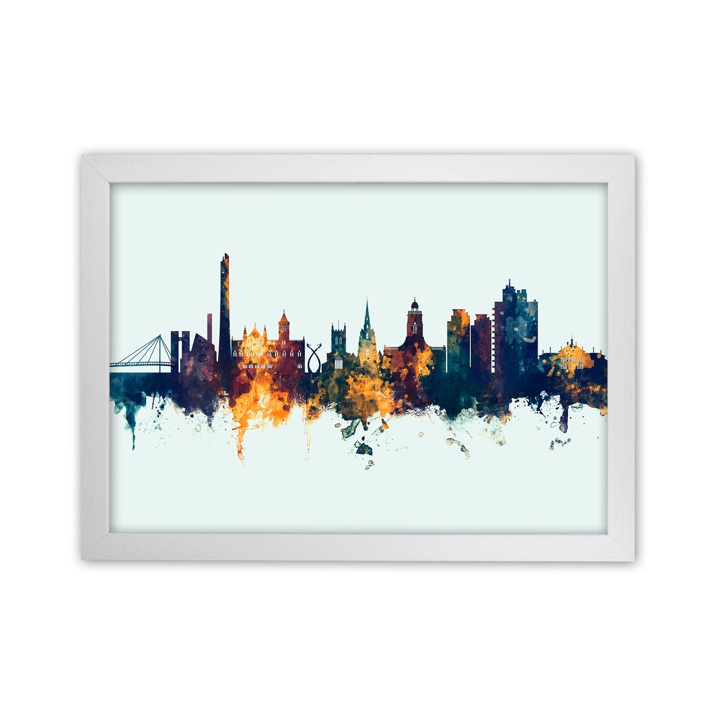 Northampton England Skyline Blue Orange Art Print by Michael Tompsett White Grain