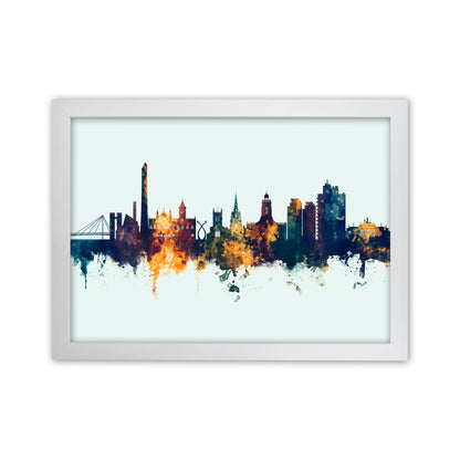 Northampton England Skyline Blue Orange Art Print by Michael Tompsett White Grain