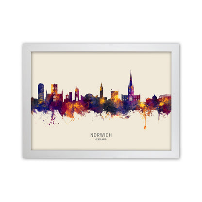 Norwich England Skyline Autumn City Name Art Print by Michael Tompsett White Grain