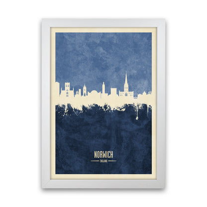 Norwich England Skyline Portrait Navy Art Print by Michael Tompsett White Grain