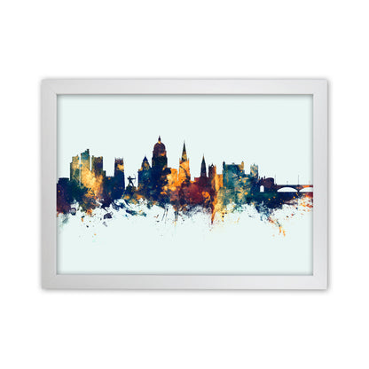 Nottingham England Skyline Blue Orange Art Print by Michael Tompsett White Grain