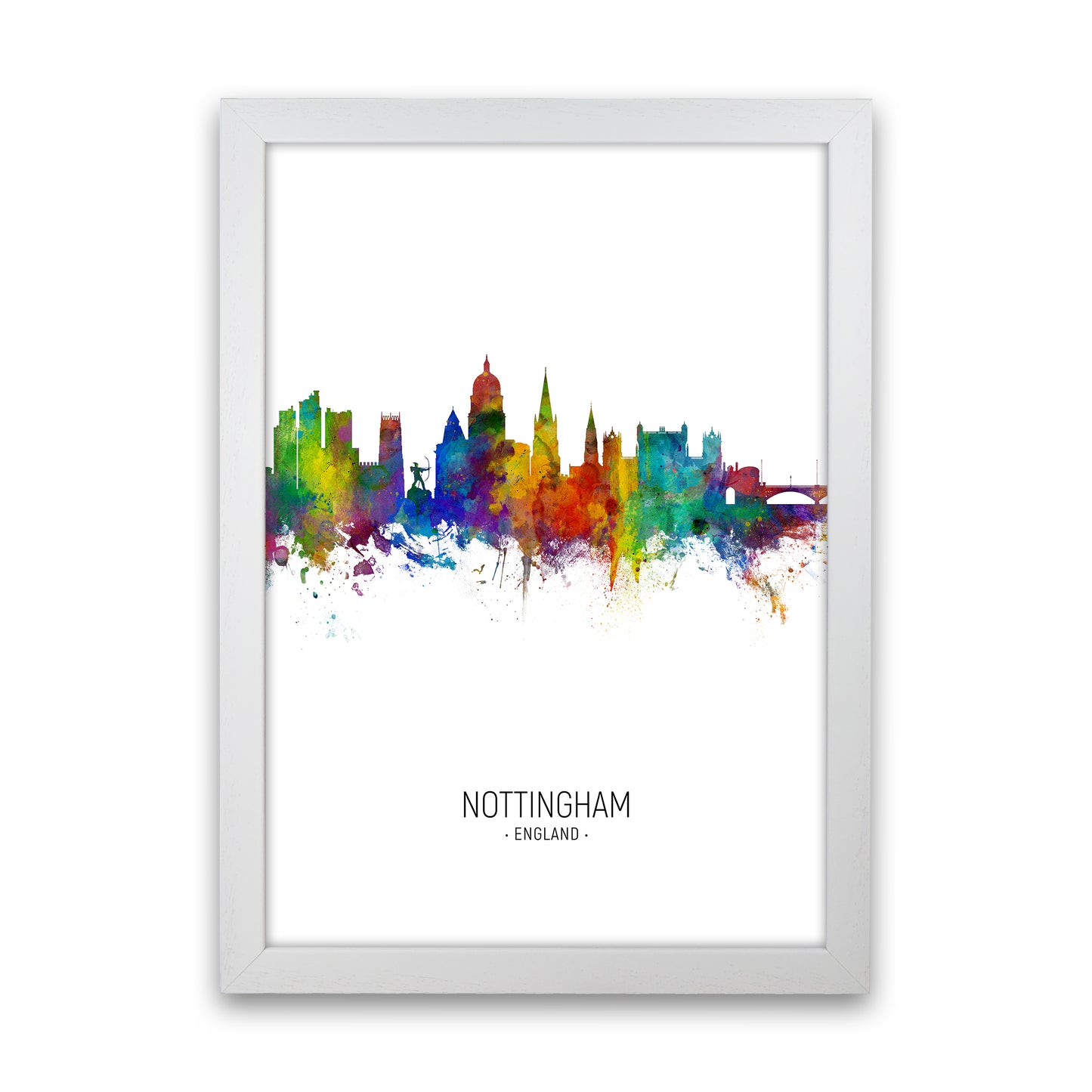 Nottingham England Skyline Portrait Art Print by Michael Tompsett White Grain