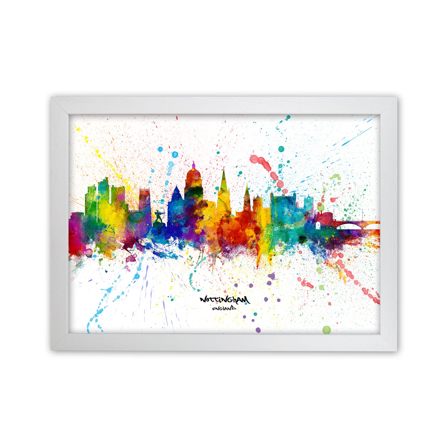Nottingham England Skyline Splash Art Print by Michael Tompsett White Grain