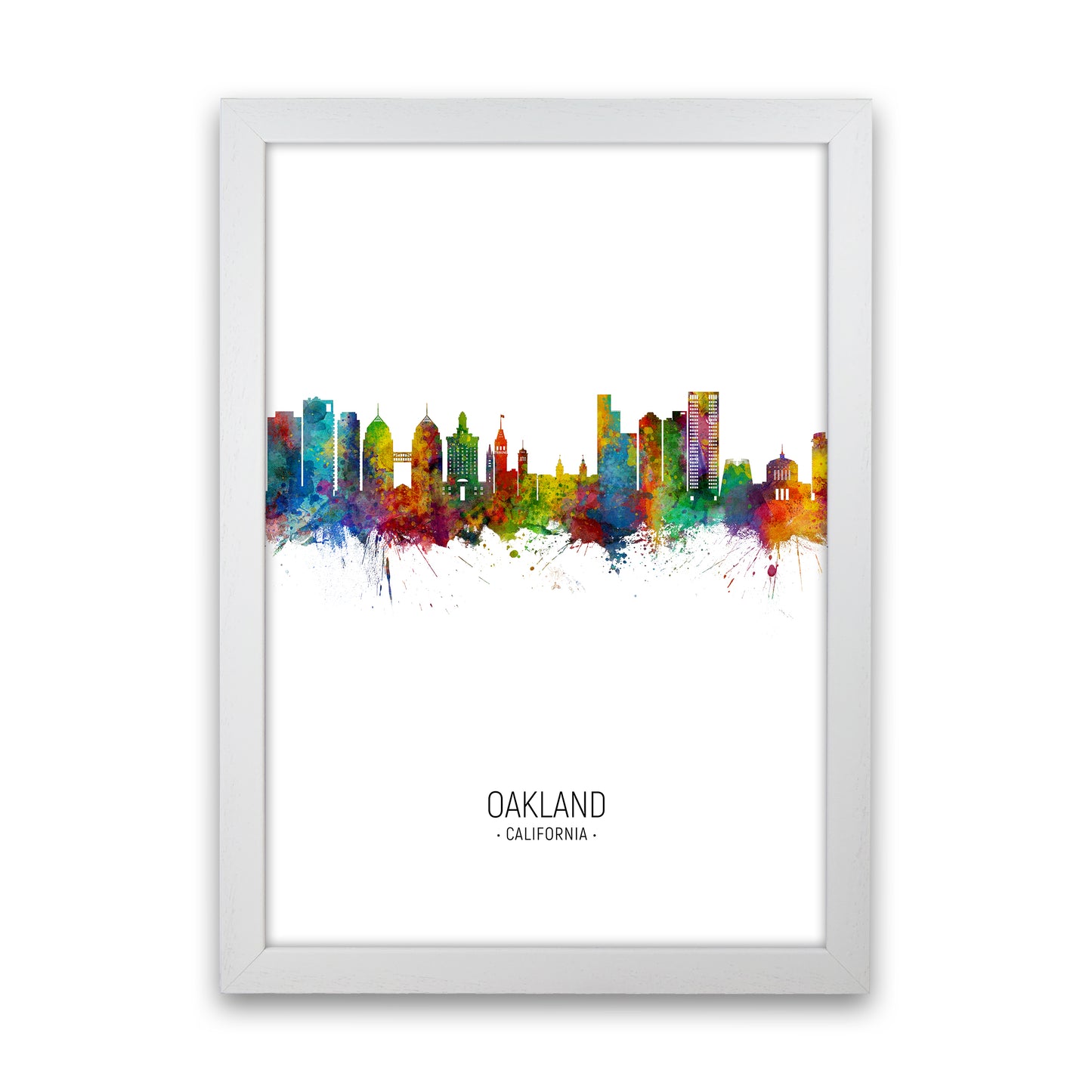 Oakland California Skyline Portrait Art Print by Michael Tompsett White Grain