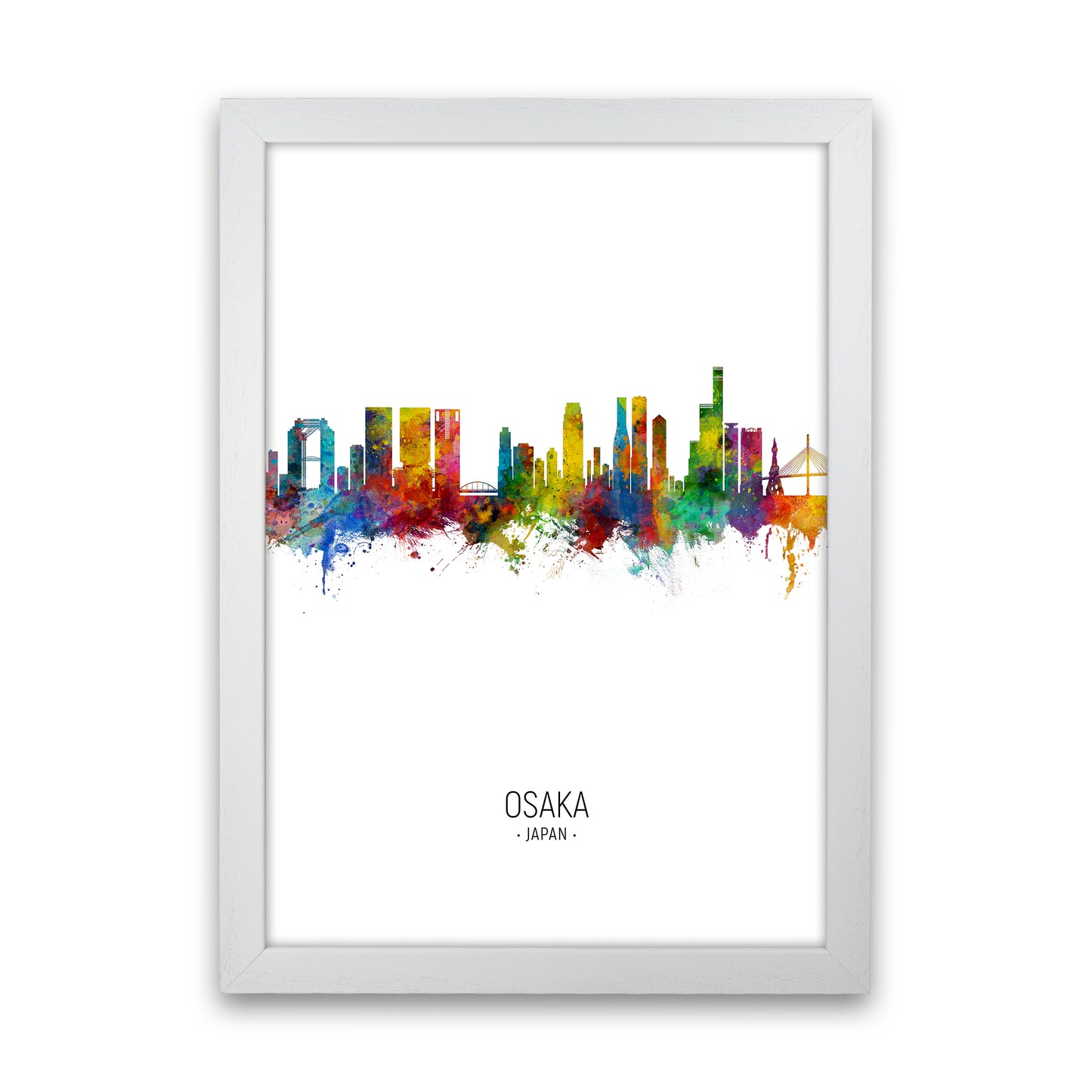 Osaka Japan Skyline Portrait Art Print by Michael Tompsett White Grain